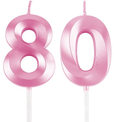 Geburtstagskerzen Zahlen 80, Rosa Geburtstag Kerzen, 3D Tortendeko, Geburtstagskerze Kuchendeko für Geburtstag Party, Hochzeiten, Firmenfeiern, Jubiläen kuchen Dekoration, Birthday Candle Number 80