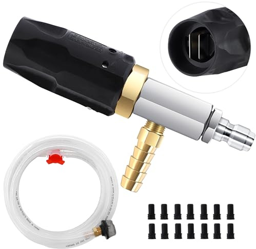 FIXFANS Adjustable Long Range Downstream Injection Nozzle Kit 4-4.5 GPM, Pressure Washer Spray Nozzle, High Power Washing External Chemical Injector with 1/4” Quick Connect, 2500 to 4000 PSI