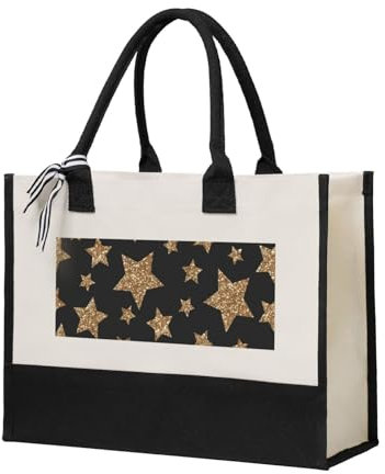 YUNWEIKEJI Helle Sterne in Gold und Bronze, Einkaufstasche, Tragetasche, Canvas-Tasche, Einkaufshandtasche, Mehrzweck-Schultertasche aus Canvas