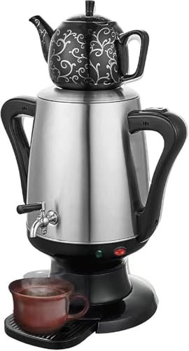 Wrobelax Cafetière turque électrique, théière en acier inoxydable de 4 l et tasse à thé en céramique de 1 L, bouilloire pour dinde avec poignée anti-brûlure, bouilloire électrique, bouilloire