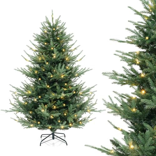 DREAMADE 135 cm Weihnachtsbaum, Künstlicher Christbaum mit 160 LED-Lichtern & 442 Spitzen, Kunstbaum Weihnachten für Zuhause, Party & Geschäft