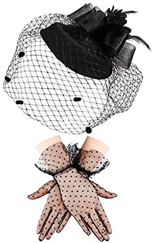 YIGZYCN Vintage Stil Handgemachte Große Schleier Frauen Feder Haar Fascinator Hochzeit Mesh Kurze Handschuhe Für Braut Accessoires