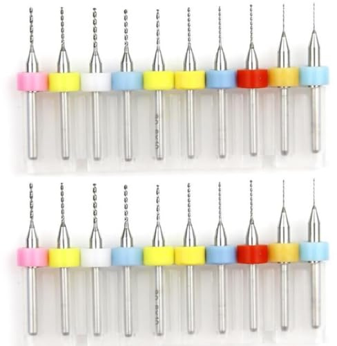 Visxcnu 20 Stück Micro Bohrer Set, Gemischte Farbe 0,1mm - 1mm Wolframstahl Micro Spiralbohrer PCB Druckplatine Gravierbohrer Bits Set für rauen Stein, Schmuck, Stanzen, Gravur
