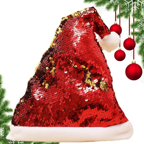 Pailletten-Weihnachtsmütze, Glitzer-Weihnachtsmütze für Damen - Doppelseitige wendbare Weihnachtsmannmütze mit Pailletten | Glitzernde Pailletten-Hüte, Weihnachtsmützen, Weihnachts-Pailletten-Nikolaus