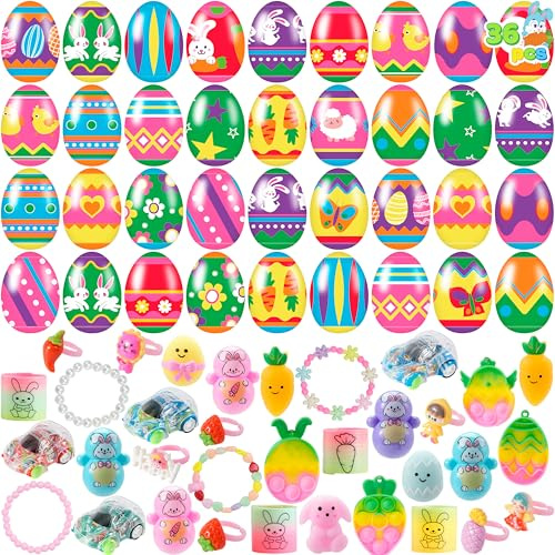 JOYIN 36 uova di Pasqua con vari giocattoli, riempitivi per cesti pasquali per bambini, caccia alle uova di Pasqua, regali per feste di Pasqua, accessori per l'aula