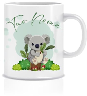 MOCHEIA SHOP Tazza da Latte thè caffè con Disegno Animali, in Ceramica, Personalizzabile, Capacità 300 ml (KOALA)