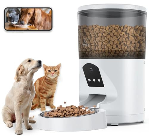 Wiby Distributore Automatico Cibo 6L per Gatti e Cani con Telecamera 1080p, Audio Bidirezionale, Visione Notturna, App Wi-Fi 2,4GHz, Porzioni Programmabili, Ciotola Inox Rimovibile