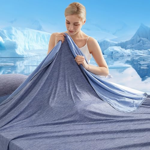 Marchpower Manta Verano de Frescura 229×274cm, ARC-Chill 3.0 Manta Cama con Fibra de Enfriamiento Japonesa Q-MAX>0.5,Transpirable Suave,Anti Estático,2 Caras,Alivia Sudor y Mejora Calidad Sueño-Azul