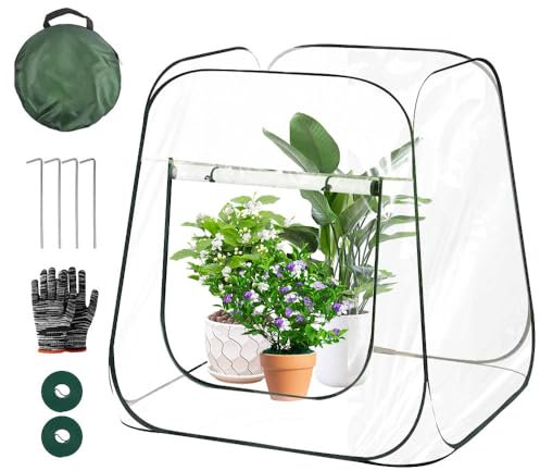 XPJBKC Mini Serra da Balcone, Serra Pop Up 100*98*98CM, Piccola Serra da Balcone con Tasche, Picchetti, Guanti, Chiusura in Velcro, Serra per Piante da Esterno, Protezione per Piante e Fiori