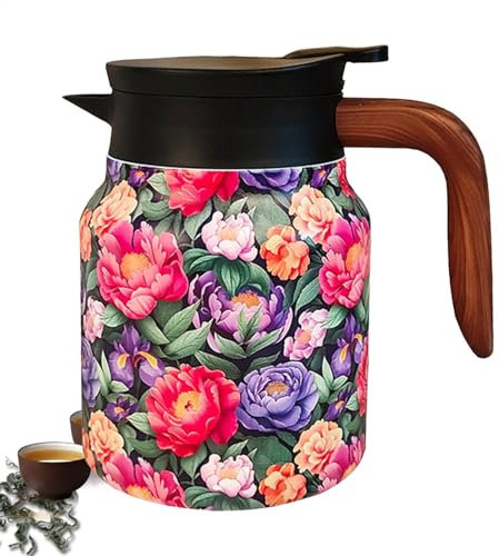Genérico Teiera Retrò, Teiera in Acciaio Inox con Infusore Teiera Floreale Vintage, Teiera Isolata, Brocca Termica per il Ringraziamento, Natale, Capodanno cinese