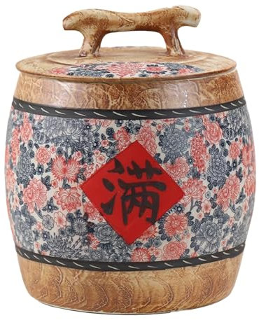 WQZzjm Food Storage Container Ceramic Rice Dispenser Classic Rice Storage Bucket Bin 5KG/10KG/15KG/25KG Storage Box with Lid for Beans Corns Wheat Oatmeal Grain(Green,25KG) (Green 5KG) (Blue 25KG)