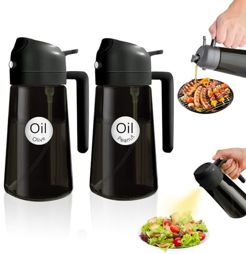 QuilNiche - Bottiglia spray per olio, dispenser di olio d'oliva con etichetta adesiva impermeabile per protezione ambientale, 470 ml, che blocca la luce, per uso alimentare, friggitrice ad aria e