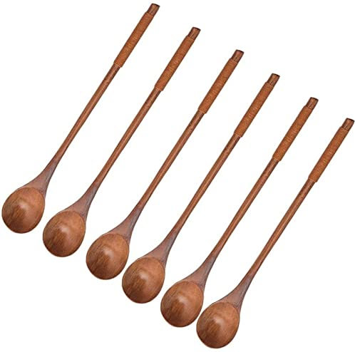 WUTIANBAO Cucharas Cucharillas Postre Cuchara De Madera De Mango Largo, Juego De 6 Piezas De Cuchara De Mezcla Retro Japonesa, para El Hogar Cuchara De Té Cuchara De Café Cucharas de Té(B)