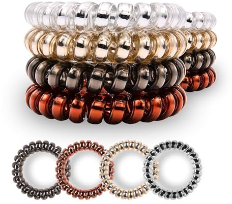 Specora - Coletero clásico en espiral, 4 colores, 5 cm, paquete de 8 unidades, TPU, cable telefónico, sin tirones ni enredos, no se dobla, cuida el cabello