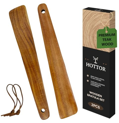 Teak Wood Spatula for Cooking,12.2 Inch Flat Wooden Spatula for Cast Iron,Wood Cooking Utensil,Spatulas Perfect for Flipping,Serving,Scraping,Turning. Set Of 2