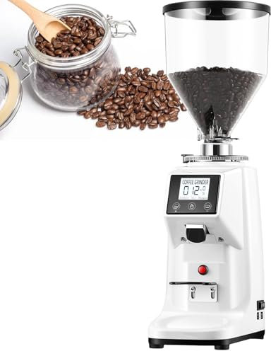 vnmudzeo Moulin à Expresso Automatique avec éCran LCD, RéServoir à Grains Amovible, MéLangeur De Grains De Café Professionnel De 500 ML à 1500 ML, Deux Modes De Mouture,White-1500ml