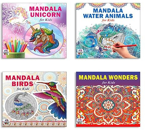 Mandala Unicorn + Sea Animals + Birds + Wonders Art Designs Pattern Colouring Books For Kids | Mandala Art | Coloring Book | Relaxation | Creativity | Mindfulness | Stress Relief | Art Therapy (Set Of