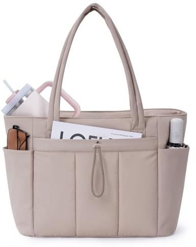 Wandering Nature Tote Bag for Women with Zip Large Capacity Shoulder Handbag with 15.6 Inch Laptop Compartment and 40oz Water Bottle Pocket for Work School Travel