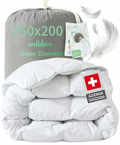 Welldora Comfort Piumone Letto Doppio XL 250x200 | Piumino tutto l'anno Caldo e morbido | 100% Piuma e Piumino Naturale | Anallergico, Certificato Oeko-Tex | Da usare con Copripiumino