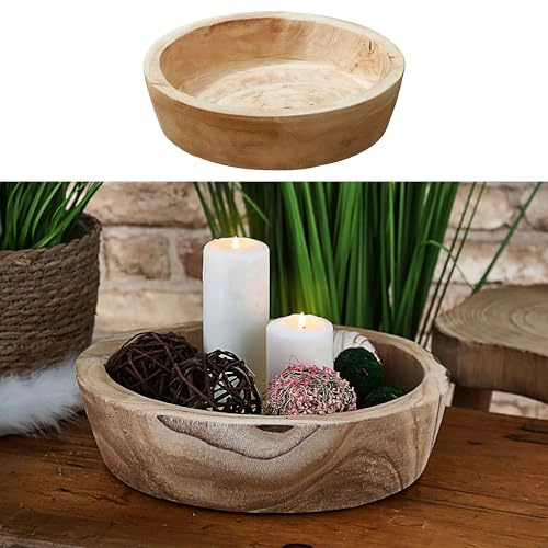 Cepewa Holzschale rund | 34x9cm Paulownia Holz | Dekoschale Naturprodukt rustikal Dekoobjekt Holzdekoration Schale