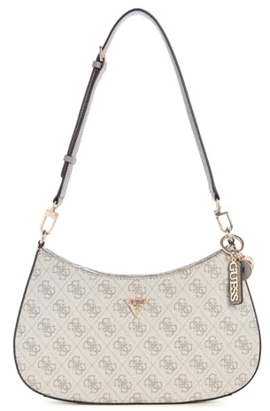 GUESS Schultertasche Noelle II Top Zipper Shoulder Bag Dark Taupe Logo weiß