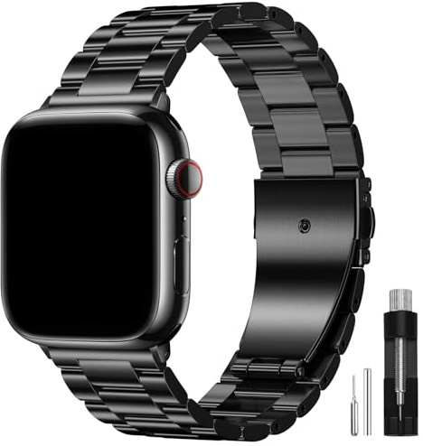 OULUOQI Metal Stainless Steel Bands Compatible with Apple Watch Straps Men | For iWatch Series 11 10 9 8 7 6 5 4 SE Ultra 3 2 1, Business Adjustable Strap 38mm 40mm 41mm 42mm 44mm 45mm 46mm 49mm