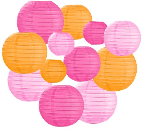 AOOSA Lanterne di carta, 12 Lanterna di Carta Rotonde da Appendere, 10, 15, 20, 25 cm Lanterne Cinesi da Decorazione per decorazioni per la casa, feste, matrimoni, festival(Rosa, Arancione, Rosso)