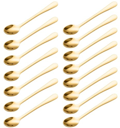 Sesaver 15Pcs Stainless Steel Spoons for Spice Jars 7.5cm Reusable Mini Condiment Spoons for Salt Honey Seasoning Condiment Sugar and Powder Espresso Spoon(Golden)