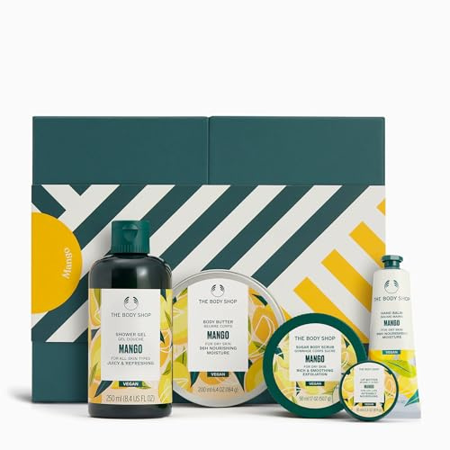 The Body Shop Mango Delights Geschenkset mit Körperbutter, Duschgel, Körperpeeling, Handcreme, Lippenbutter