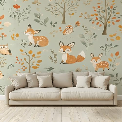MKBKLI Carta da Parati Fotografica Foresta animali volpi - Design per Pareti Camera - Fotomurale Tessuto Non Tessuto 300 x 210 cm - Colla Non Inclusa A149