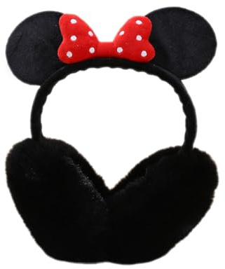 XNDZ Girls Winter Earmuffs with Mouse Ears for Toddler Kids Children Soft Plush Warm Ear Muffs Outdoor Ear Warmers Foldable Ear Covers, Gifts for Girls (Black)