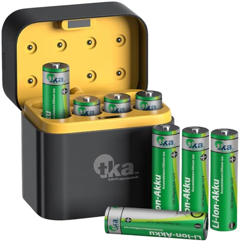 tka Köbele Akkutechnik Akkubox: 8er-Set Li-Ion-Akkus Typ AA, mit USB-C-Ladebox, 3.000 mWh, Ladeanzeige (AA Akkus mit Ladegerät, Ladebox, RC)