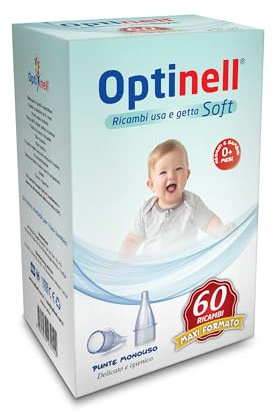 Optinell 60 Ricambi Morbidi per Aspiratore Nasale Neonato e Bambini – Beccucci Usa e Getta con Filtro Igienico per Aspiramuco – Extra Soft Tips, Igiene Nasale e Lavaggi Nasali (60 Pezzi, 60, unità)