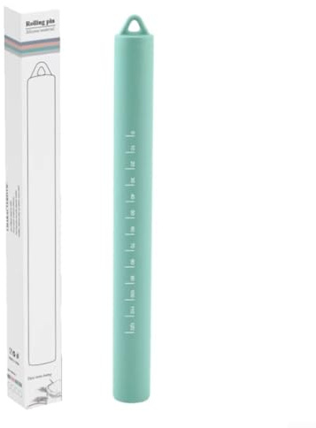 Rodillo de cocina con acero inoxidable envuelto en silicona para masa suave, fondant y pizza, herramienta antiadherente para hornear (verde)