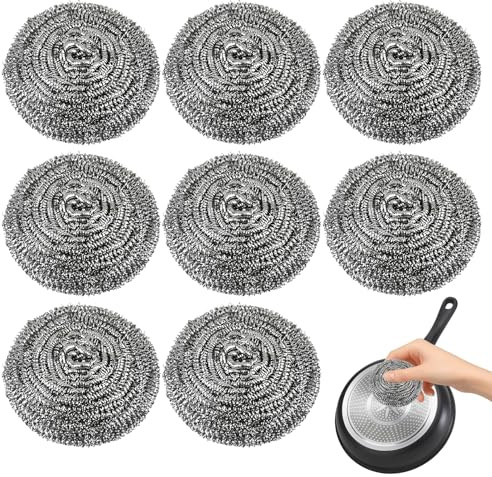 Kettle Descaler Balls,Stainless Steel Wool Scrubber,Metal Scoure,Pan Scourers,Cleaner Wire Pads Scouring,Limescale Remover Scrub Descaling,Portable,for Cleaning Kitchen Pot Dish (8PCS)