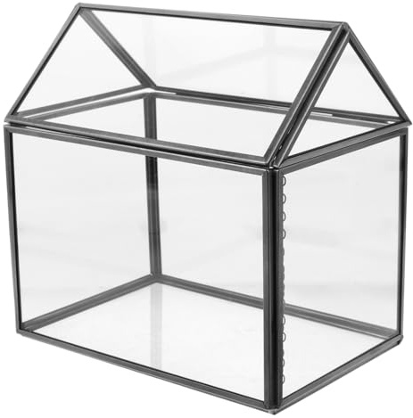 Didiseaon Terrario de Mesa Geométrico de Cristal en Forma de Casa Invernadero Pequeño para Musgo y Plantas Aéreas Maceta Decorativa Negra para Jardín Interior y Centros de Mesa