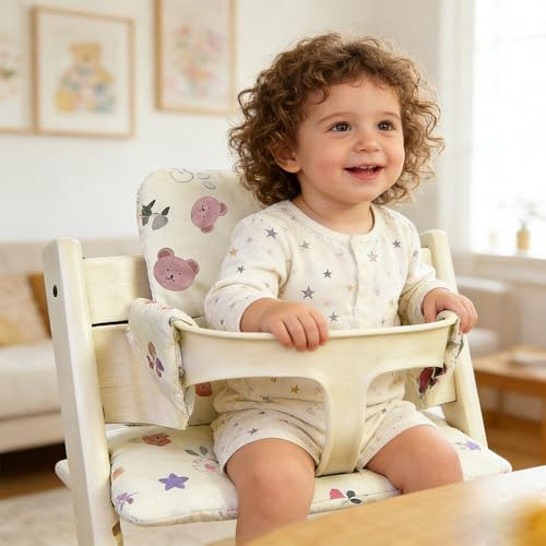 Barnstolsdyna Tripp Trapp Stokke, ADDLIVE med 2 monteringsmetoder, avtagbar och tvättbar, med kardborreband (blombjörn)