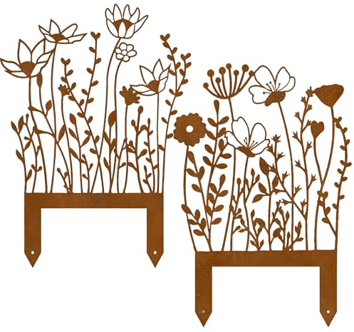 nplaseta 2 Stück Gartenstecker Rost Blumenstecker, Gartendeko Rost Deko Garte Frühlingsdeko Blumenstecker, Gartenstecker Frühlings Dekos für Garten Terrasse Balkon Blumentopf