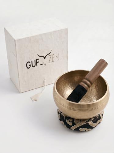 Tibetische Glocke GUFOZEN handgehämmert 13 cm mit Kissen und Klöppel - Musikinstrument für Meditation Achtsamkeit Yoga Entspannung - Original Klangschale Geschenkidee Chakra (gehämmert)