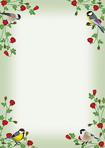 Briefpapier Rosenranken mit bunten Vögeln DIN A4 90 g/m² Motivpapier (50 Blatt)