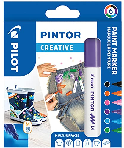 PILOT PINTOR Kreativmarker – 6 Stück in M – Fun-Farben – Farbmarker-Stifte für DIY-Projekte, für fast alle Oberflächen, schnell trocknend und gut deckend