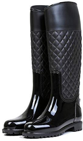 AONEGOLD Bottes de Pluie Femme Bottes en Caoutchouc Haut Wellington Boots Chaussures Imperméable(Noir,Taille 37)