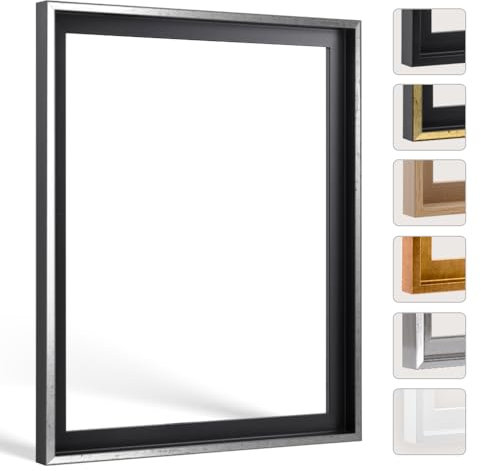 Bildershop-24 Schattenfugenrahmen mit Schattenfuge Lemgo Rahmen für Keilrahmenbilder und Leinwände 50 X 70cm Schwarz Silberglanz Antik