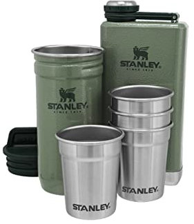 Stanley Adventure Pre-Party Shot Glass + Flask Set Hammertone Green - Acciaio Inossidabile Senza BPA - Borraccia in Acciaio Inossidabile - Set regalo - Lavabili in Lavastoviglie