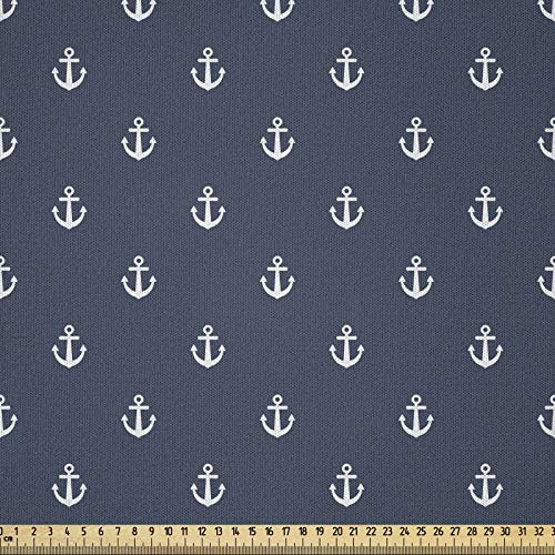ABAKUHAUS Navy blau Stoff als Meterware, Anchors Seereisen, Microfaser Stoff für Dekoratives Basteln, 1M (230x100cm),Weiß