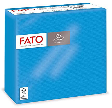 Fato, Disposable Paper Napkins, Softness and Fluffiness, Pack of 40 Napkins, Size 38 x 38 cm Folded in 4 and 2 Layers, Colour Turquoise, 100% Pure Cellulose Paper, FSC Certified