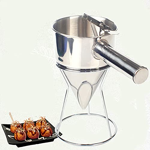 Stainless Steel Funnel Pancake Batter Dispenser Piston Funnel,Stainless Steel Pancake Dispenser with Stand, with bracket, spring handle of pancake batter machine 1pcs