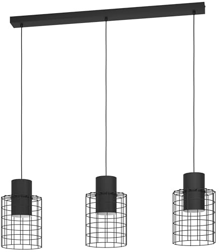 EGLO Pendelleuchte Milligan, 3 flammige Hängelampe industrial, | Hängeleuchte aus Metall in Schwarz, Weiß, Esstischlampe, Wohnzimmerlampe hängend mit E27 Fassung, L 103 cm