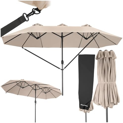 tectake® Parasol de Jardin Exterieur Parasol Double Rectangulaire à manivelle Cadre en Aluminium avec 1 Mât 460 x 270 x 241 cm, Protection UV 50+, Résistant au vent, pour Salon de jardin