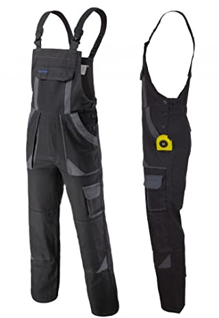 SAFETY Art.Mas PROCOTTON Latzhose Herren Hose Baumwolle Damen Arbeitshose Handwerker KFZ Gärtner Mechaniker Schwarz (54)